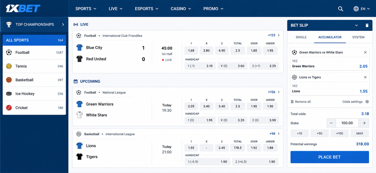1XBET sportsbook interface