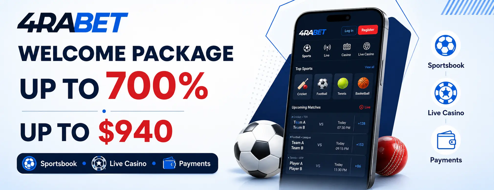 4RABET welcome package up to 700% and $940