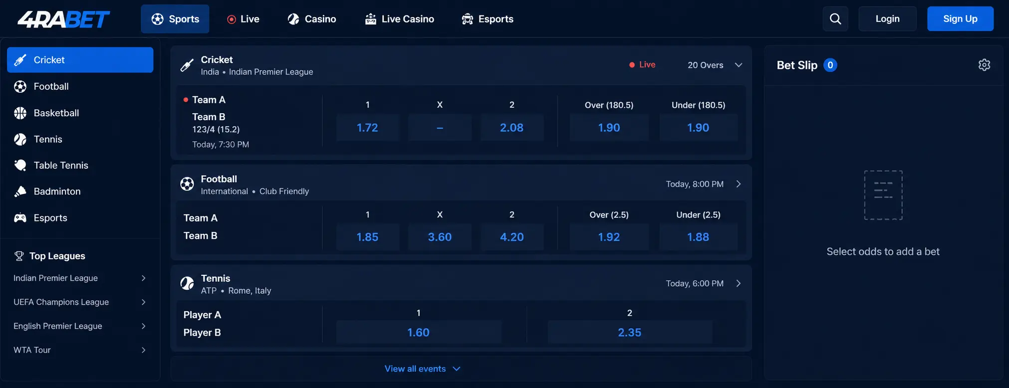 4RABET sports betting markets and live events