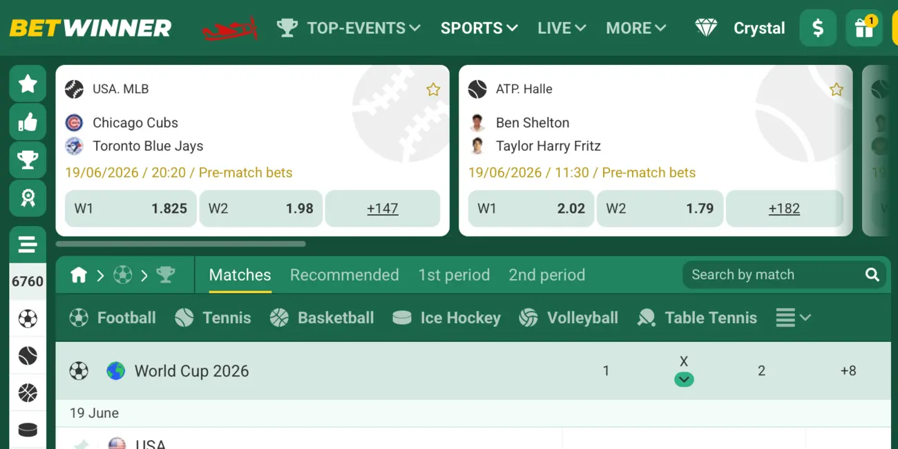 BetWinner sportsbook interface