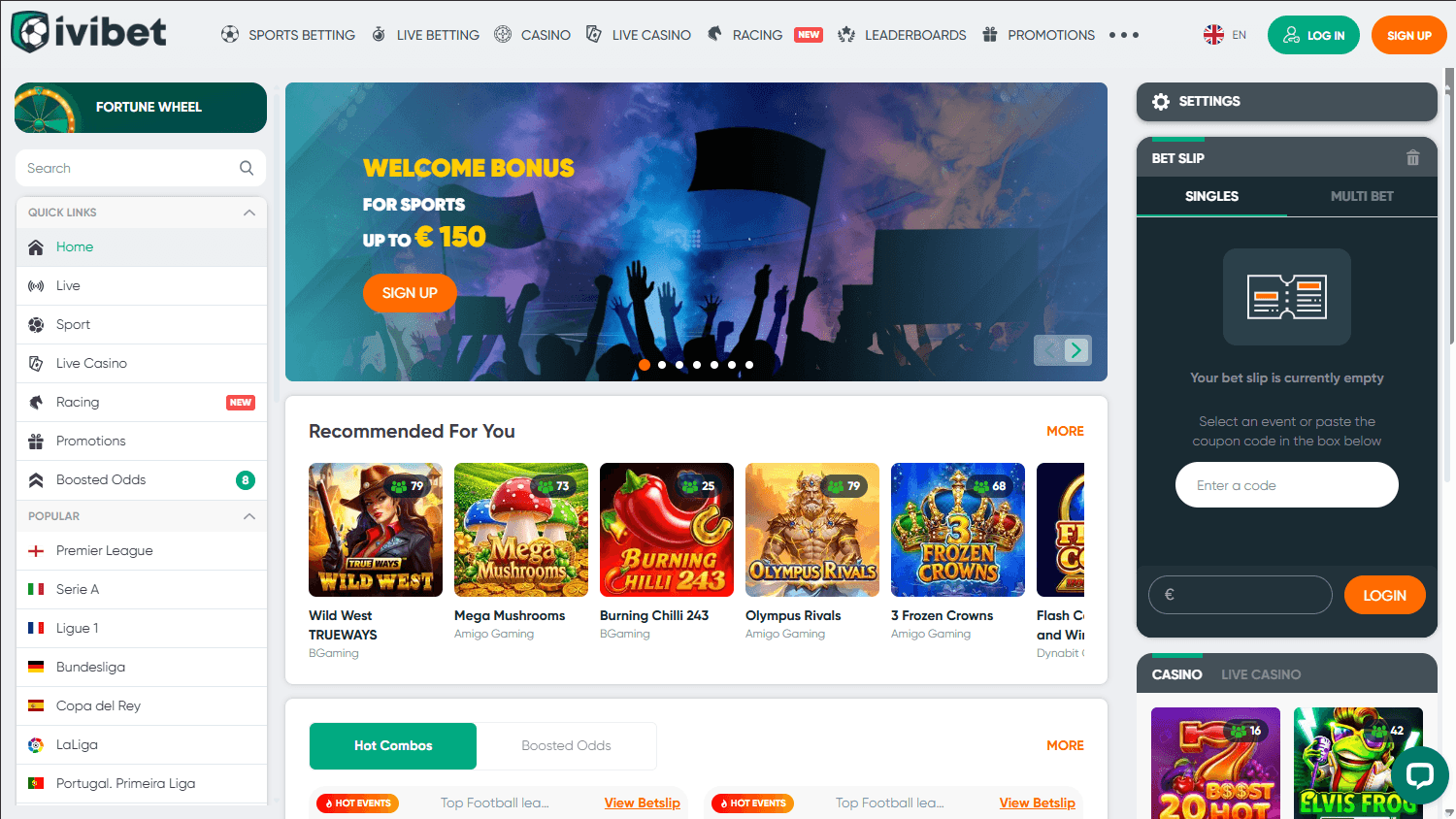 Ivibet sportsbook and casino interface