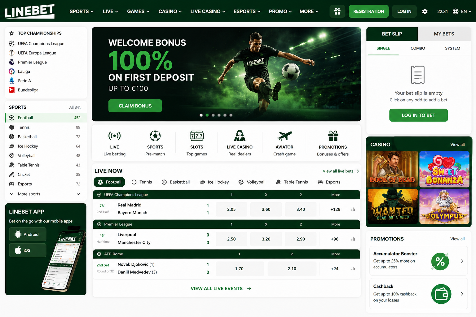 Linebet betting platform interface