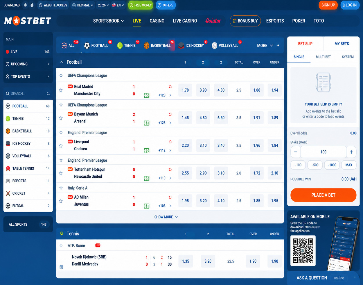 MOSTBET live betting interface during our August 2